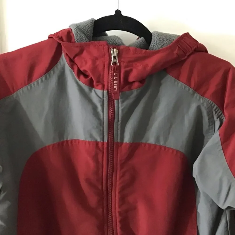 L.L.Bean Red & Gray Hooded winter coat jacket 10-12